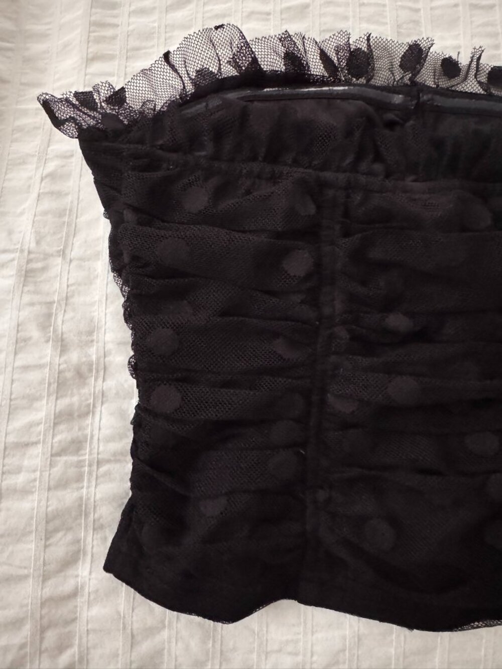 Lulus In The Spotlight Black Polka Dot Mesh Bustier Crop Top — XS | Worn Once - Picture 3 of 8